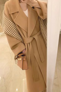 Plus-Size Camel Cashmere Coat for Women, Mid-Length Double-Sided Wool Outerwear, 2024 Autumn Winter Hepburn Style