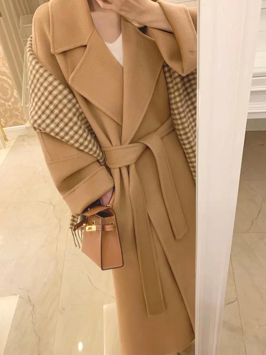 Plus-Size Camel Cashmere Coat for Women, Mid-Length Double-Sided Wool Outerwear, 2024 Autumn Winter Hepburn Style Plus-Size Camel Cashmere Coat for Women, Mid-Length Double-Sided Wool Outerwear, 2024 Autumn Winter Hepburn Style