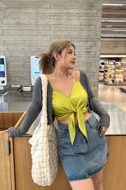 Plus-Size Camisole Top with Bow Detail - HyunA Style Sexy Wrap Top for Vacation & Party - Trendy Y2K Fashion