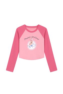 Plus Size Cartoon Print Long Sleeve Crop T-Shirt - Slim Fit Trendy Top for Hot Girls - Y2K Style