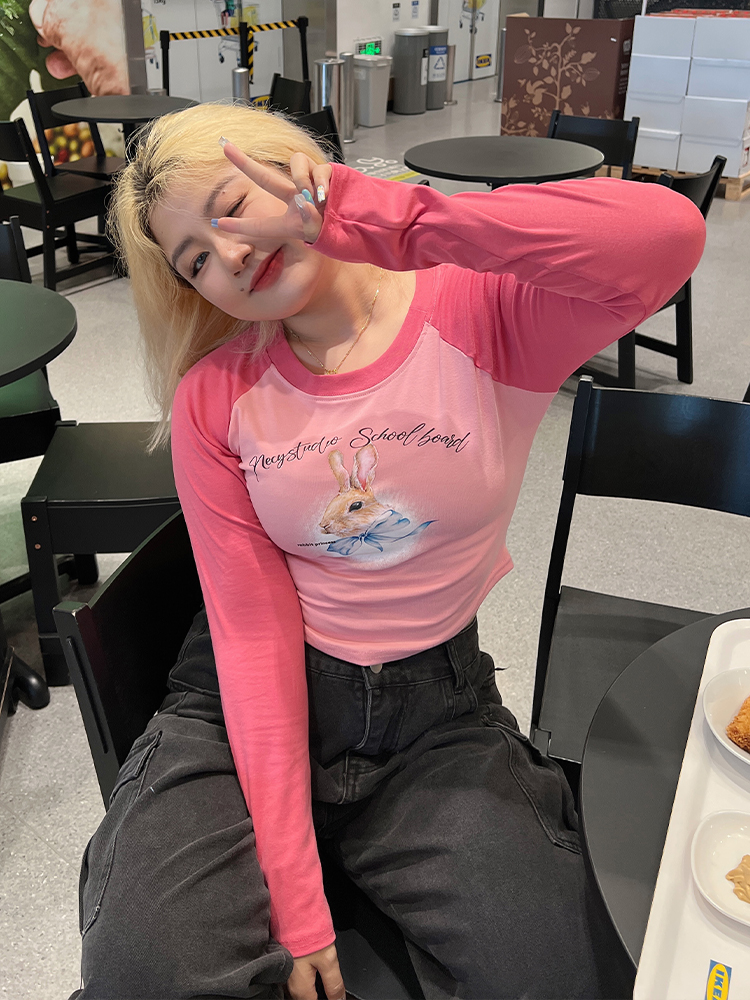 Plus Size Cartoon Print Long Sleeve Crop T-Shirt - Slim Fit Trendy Top for Hot Girls - Y2K Style Plus Size Cartoon Print Long Sleeve Crop T-Shirt - Slim Fit Trendy Top for Hot Girls - Y2K Style
