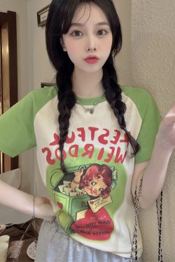 Plus Size Cartoon Printed Short Sleeve T-Shirt for Women - Summer American Sweet and Spicy Style, Loose Fit, Belly Covering, Age-Reducing Top