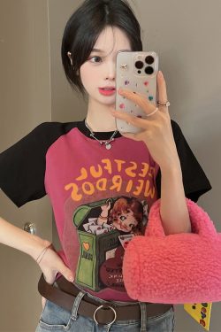 Plus Size Cartoon Printed Short Sleeve T-Shirt for Women - Summer American Sweet and Spicy Style, Loose Fit, Belly Covering, Age-Reducing Top