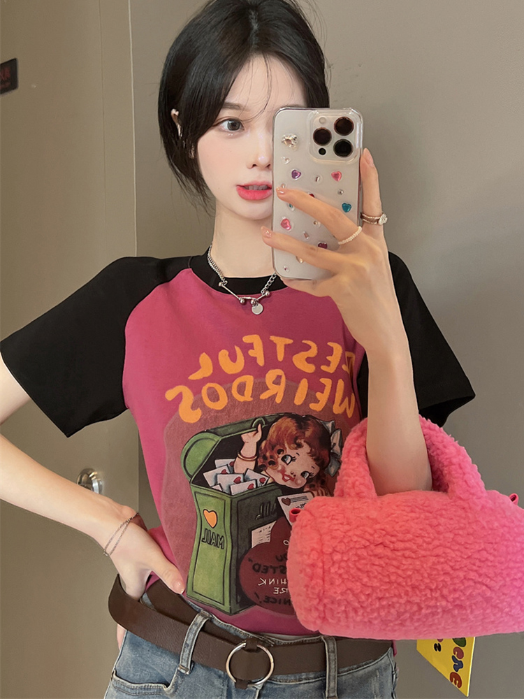 Plus Size Cartoon Printed Short Sleeve T-Shirt for Women - Summer American Sweet and Spicy Style, Loose Fit, Belly Covering, Age-Reducing Top Plus Size Cartoon Printed Short Sleeve T-Shirt for Women - Summer American Sweet and Spicy Style, Loose Fit, Belly Covering, Age-Reducing Top