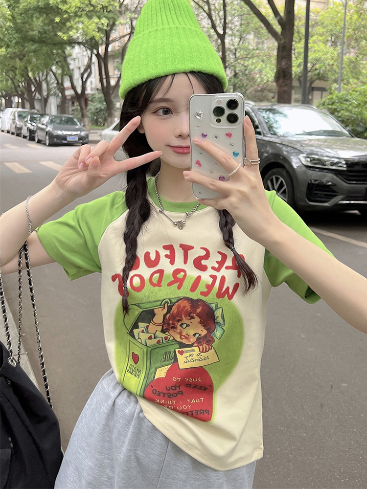 Plus Size Cartoon Printed Short Sleeve T-Shirt for Women - Summer American Sweet and Spicy Style, Loose Fit, Belly Covering, Age-Reducing Top Plus Size Cartoon Printed Short Sleeve T-Shirt for Women - Summer American Sweet and Spicy Style, Loose Fit, Belly Covering, Age-Reducing Top