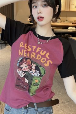 Plus Size Cartoon Printed Short Sleeve T-Shirt for Women - Summer American Sweet and Spicy Style, Loose Fit, Belly Covering, Age-Reducing Top