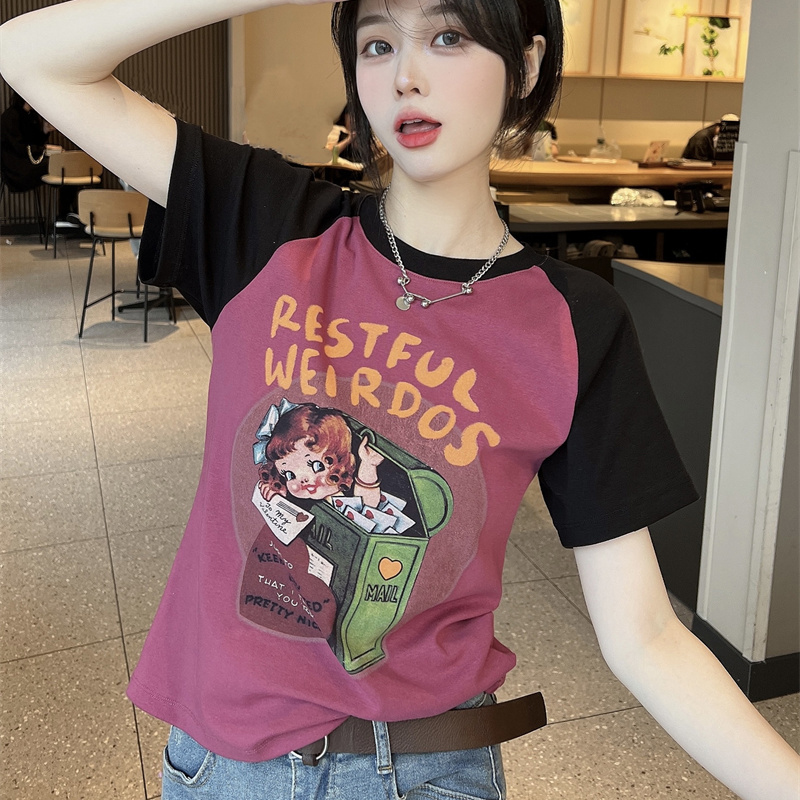 Plus Size Cartoon Printed Short Sleeve T-Shirt for Women - Summer American Sweet and Spicy Style, Loose Fit, Belly Covering, Age-Reducing Top Plus Size Cartoon Printed Short Sleeve T-Shirt for Women - Summer American Sweet and Spicy Style, Loose Fit, Belly Covering, Age-Reducing Top