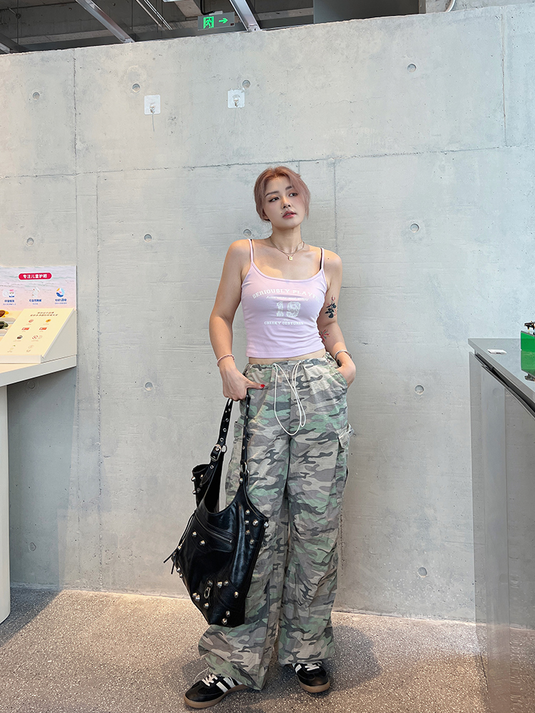 Plus Size Casual American Camouflage Wide-Leg Pants with Elastic Waist and Drawstring - Trendy Autumn Loose Cuffed Trousers Plus Size Casual American Camouflage Wide-Leg Pants with Elastic Waist and Drawstring - Trendy Autumn Loose Cuffed Trousers