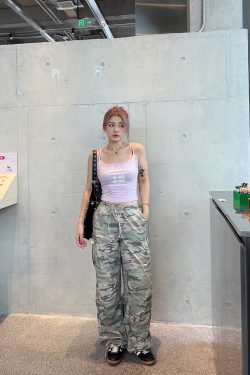 Plus Size Casual American Camouflage Wide-Leg Pants with Elastic Waist and Drawstring - Trendy Autumn Loose Cuffed Trousers