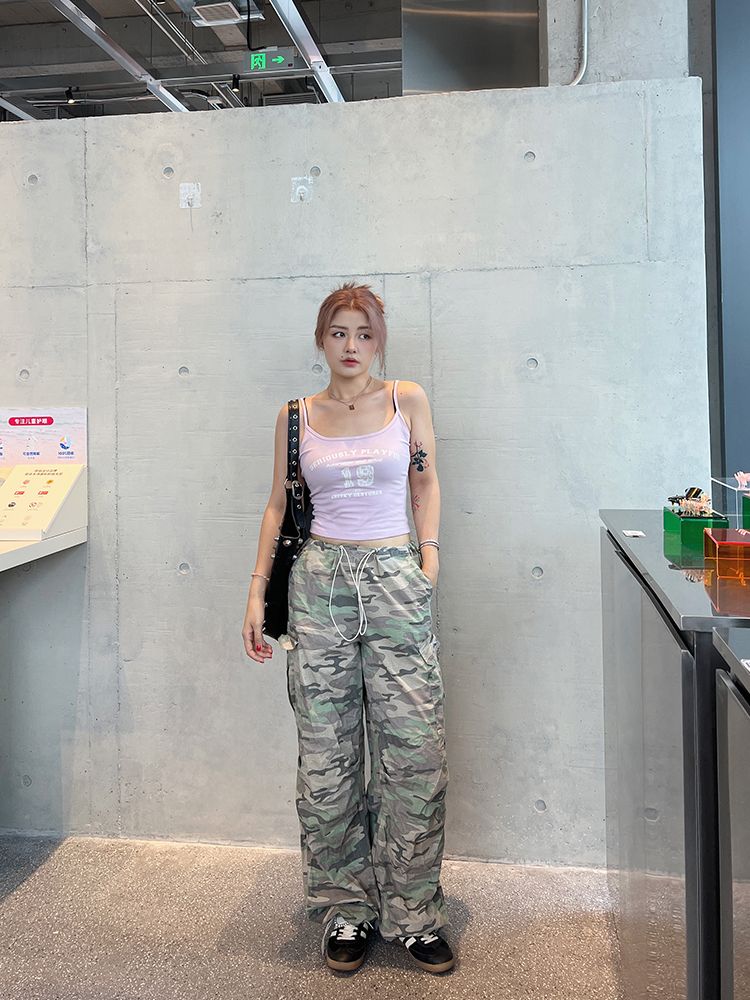 Plus Size Casual American Camouflage Wide-Leg Pants with Elastic Waist and Drawstring - Trendy Autumn Loose Cuffed Trousers Plus Size Casual American Camouflage Wide-Leg Pants with Elastic Waist and Drawstring - Trendy Autumn Loose Cuffed Trousers