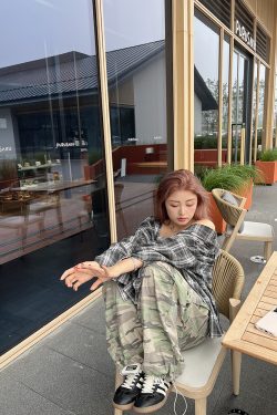 Plus Size Casual American Camouflage Wide-Leg Pants with Elastic Waist and Drawstring - Trendy Autumn Loose Cuffed Trousers