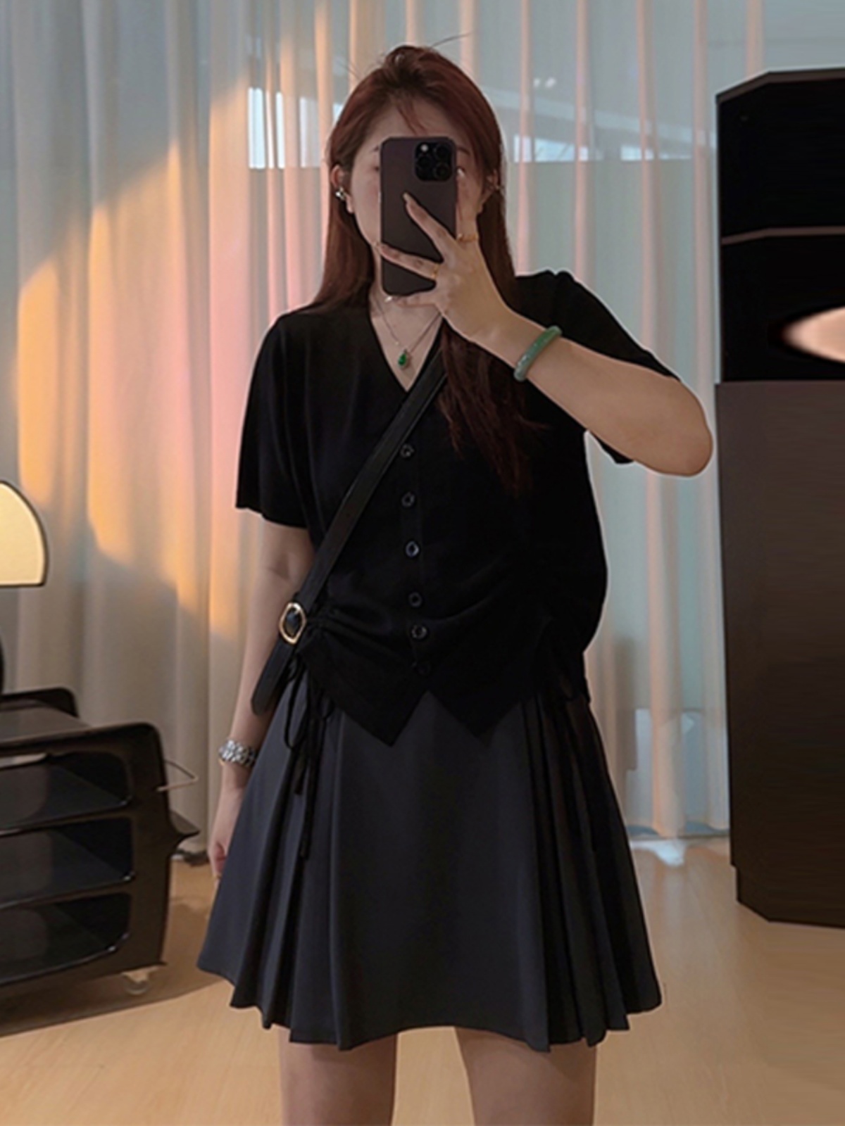 Plus Size Casual Loose Summer T-Shirt for Women, Slimming Drawstring Pleated V-Neck, Short Sleeve, Comfortable and Stylish Top Plus Size Casual Loose Summer T-Shirt for Women, Slimming Drawstring Pleated V-Neck, Short Sleeve, Comfortable and Stylish Top