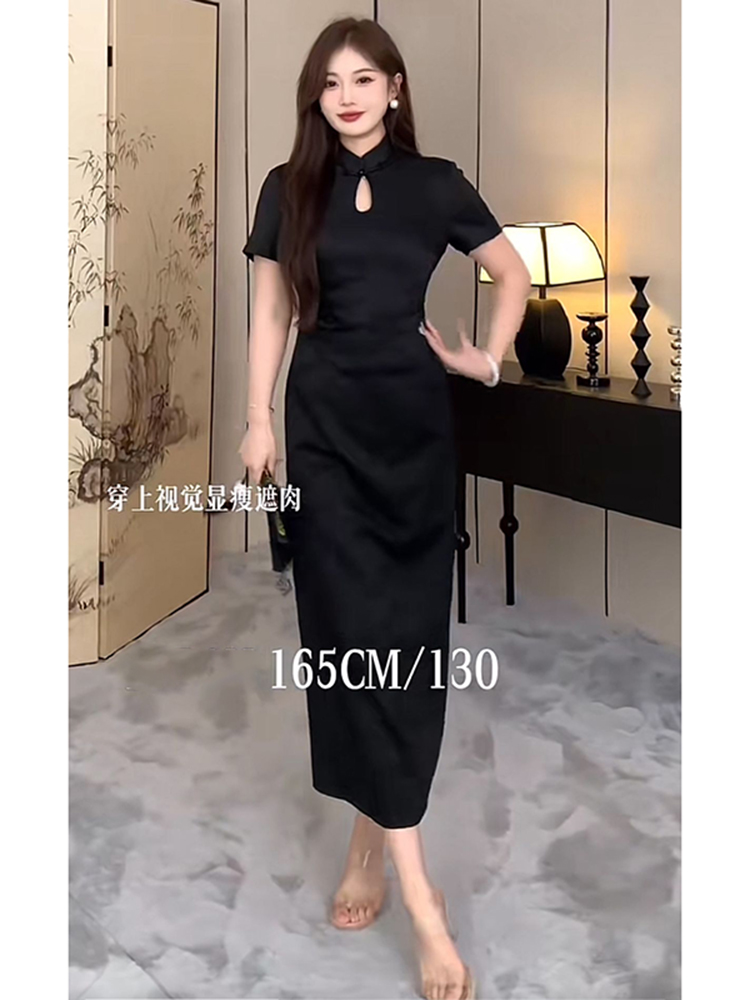 Plus Size Chinese-Style Retro Jacquard Dress for Women, Flattering Qipao Design, Summer Fashion for Curvy Figures Plus Size Chinese-Style Retro Jacquard Dress for Women, Flattering Qipao Design, Summer Fashion for Curvy Figures