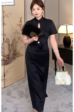 Plus Size Chinese-Style Retro Jacquard Dress for Women, Flattering Qipao Design, Summer Fashion for Curvy Figures