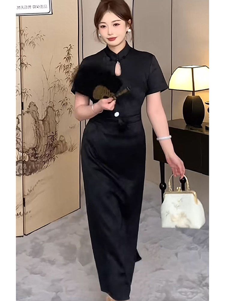 Plus Size Chinese-Style Retro Jacquard Dress for Women, Flattering Qipao Design, Summer Fashion for Curvy Figures Plus Size Chinese-Style Retro Jacquard Dress for Women, Flattering Qipao Design, Summer Fashion for Curvy Figures