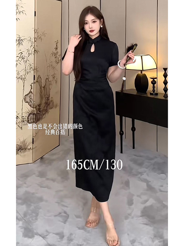 Plus Size Chinese-Style Retro Jacquard Dress for Women, Flattering Qipao Design, Summer Fashion for Curvy Figures Plus Size Chinese-Style Retro Jacquard Dress for Women, Flattering Qipao Design, Summer Fashion for Curvy Figures