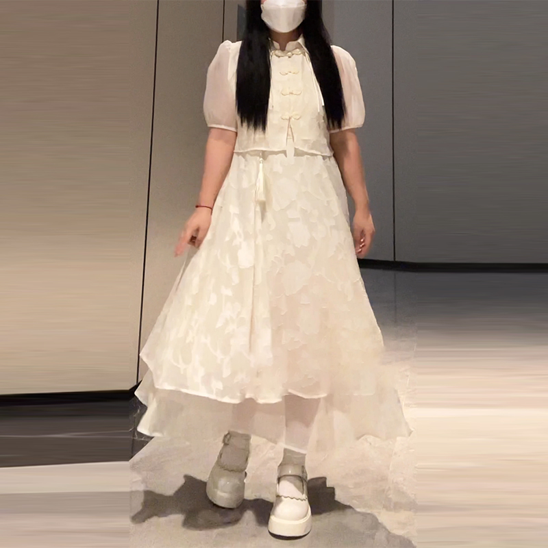 Plus-Size Chinese Style Summer Hanfu Dress Set - Retro Slimming Qipao Two-Piece Outfit for Chubby Women Plus-Size Chinese Style Summer Hanfu Dress Set - Retro Slimming Qipao Two-Piece Outfit for Chubby Women