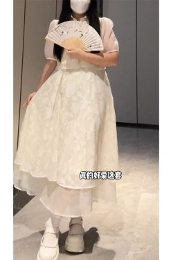 Plus-Size Chinese Style Summer Hanfu Dress Set - Retro Slimming Qipao Two-Piece Outfit for Chubby Women