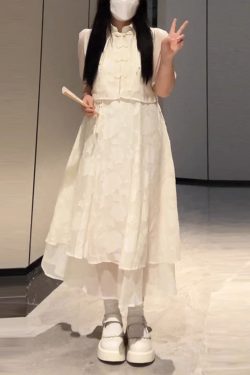 Plus-Size Chinese Style Summer Hanfu Dress Set - Retro Slimming Qipao Two-Piece Outfit for Chubby Women