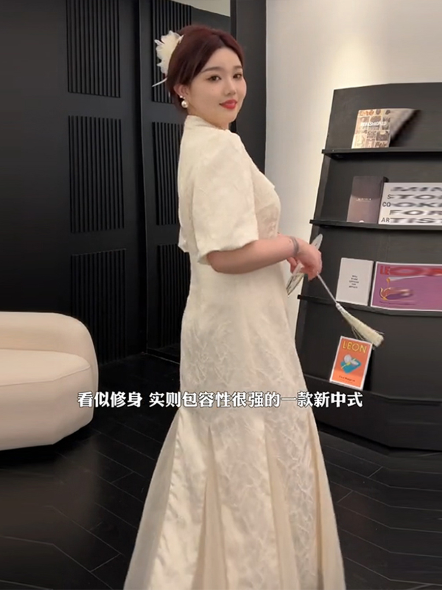 Plus-Size Chinese Style Summer Qipao Dress, Retro Mesh Splicing Skirt, Slimming National Wind Design for Plump Figures Plus-Size Chinese Style Summer Qipao Dress, Retro Mesh Splicing Skirt, Slimming National Wind Design for Plump Figures