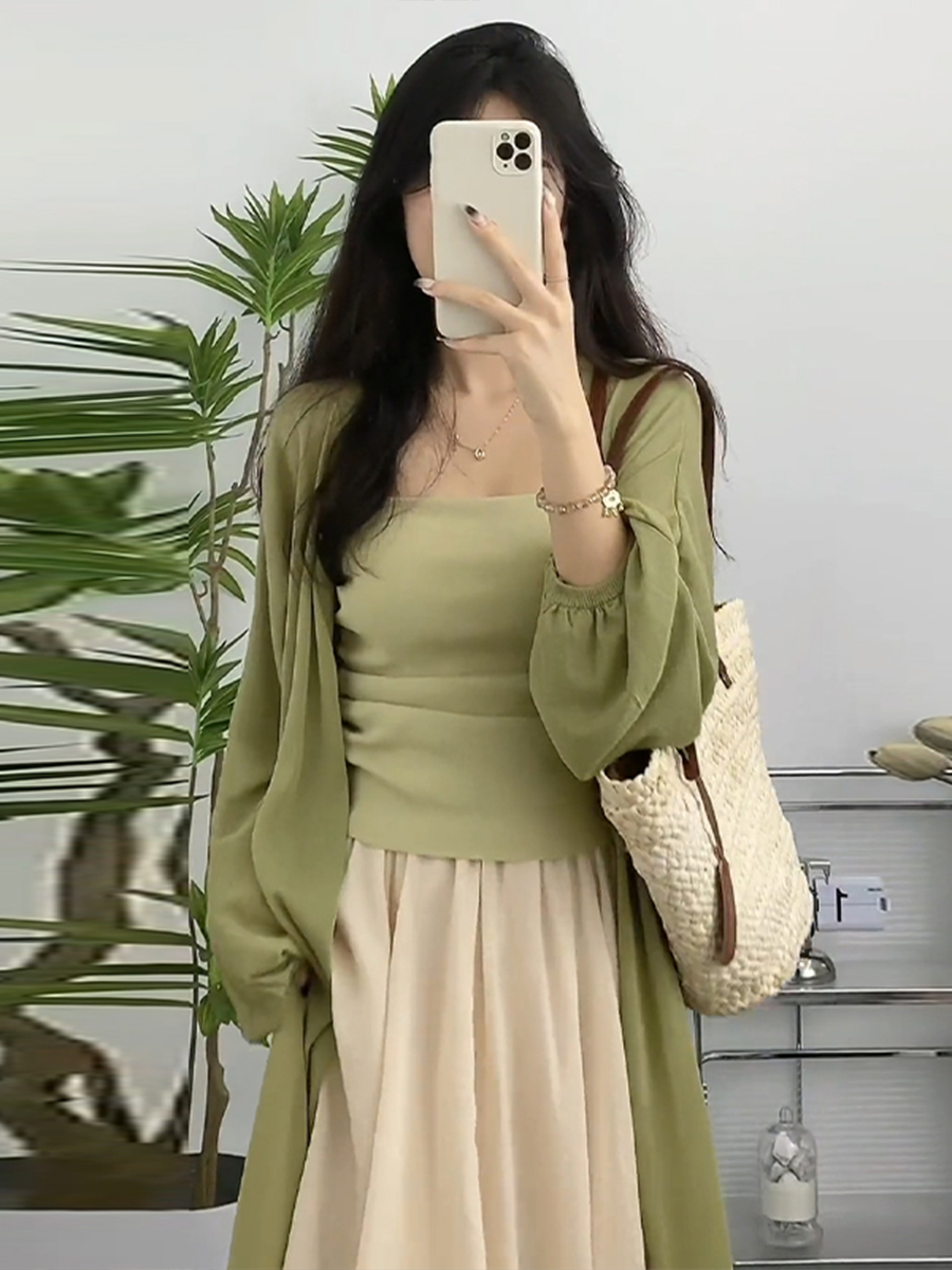 Plus-Size Chinese Style Zen-Inspired Three-Piece Set for Women - Lightweight Spring Outfit for Sun Protection and Flattering Fit Plus-Size Chinese Style Zen-Inspired Three-Piece Set for Women - Lightweight Spring Outfit for Sun Protection and Flattering Fit