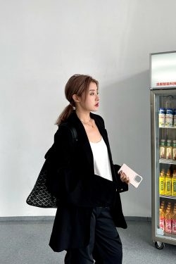 Plus Size Classic Black Draped Blazer - Versatile & Comfortable Designer Outerwear for Effortless Style