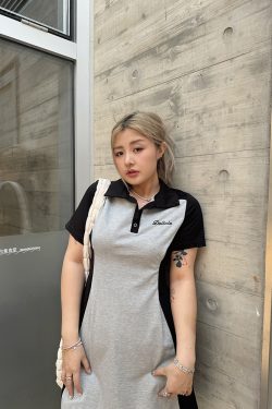 Plus Size Color Block Polo Collar Mid-Length Dress - Waist-Defining Slimming Fit for Women - Elegant Casual Style