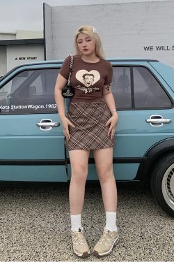 Plus-Size Color-Blocking Plaid Half-Length Skirt - American Style Sweet & Spicy Design, Comfortable & Slimming Fit