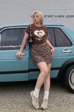 Plus-Size Color-Blocking Plaid Half-Length Skirt - American Style Sweet & Spicy Design, Comfortable & Slimming Fit