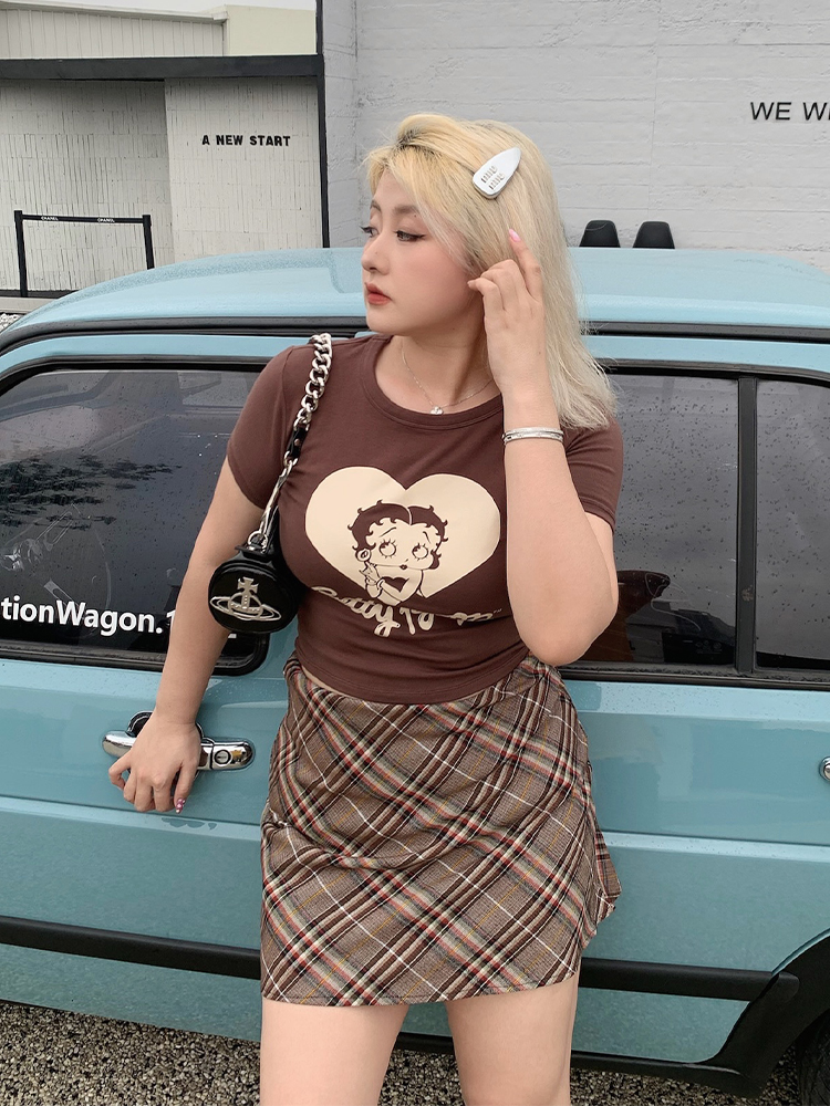 Plus-Size Color-Blocking Plaid Half-Length Skirt - American Style Sweet & Spicy Design, Comfortable & Slimming Fit Plus-Size Color-Blocking Plaid Half-Length Skirt - American Style Sweet & Spicy Design, Comfortable & Slimming Fit