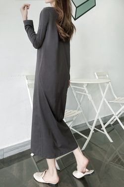 Plus Size Cotton Round Neck Mid-Length Dress, Loose Fit Short Sleeve & Long Sleeve, Slimming Straight Skirt for Spring & Summer