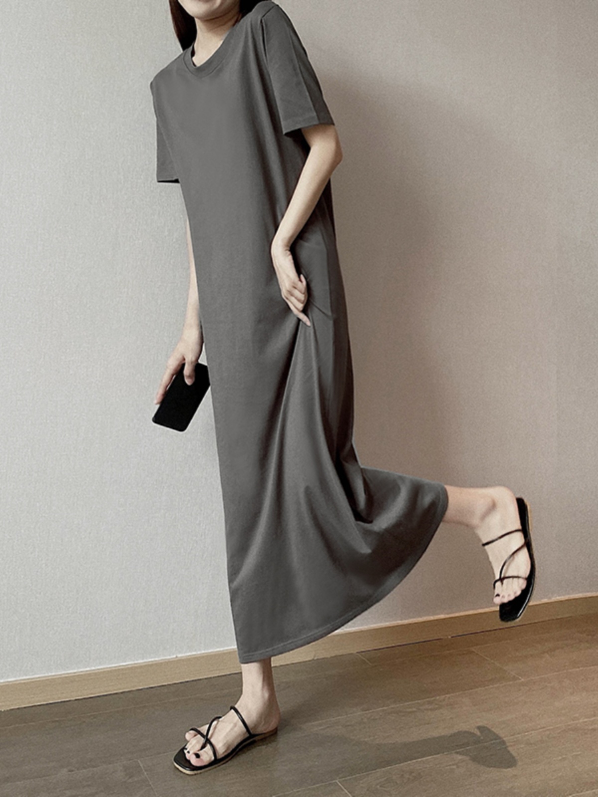 Plus Size Cotton Round Neck Mid-Length Dress, Loose Fit Short Sleeve & Long Sleeve, Slimming Straight Skirt for Spring & Summer Plus Size Cotton Round Neck Mid-Length Dress, Loose Fit Short Sleeve & Long Sleeve, Slimming Straight Skirt for Spring & Summer