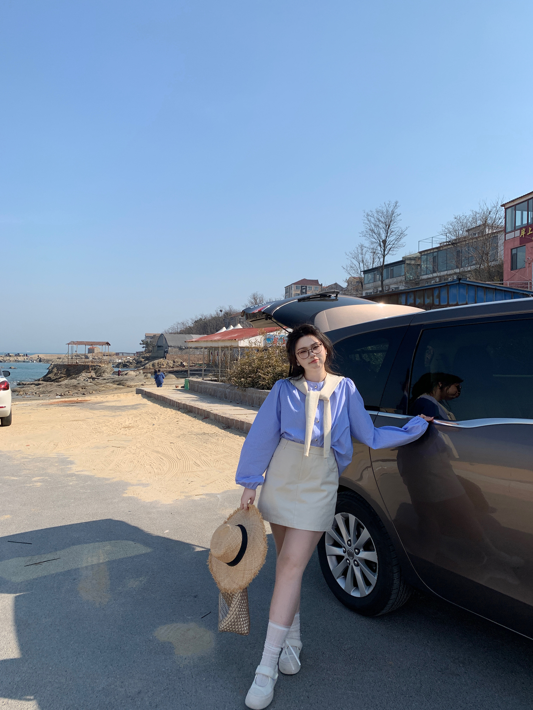 Plus Size Cute Academy Style Blue Striped Long Sleeve Shirt - Sea Salt Brandy Color, Round Neck, Slightly Chubby Fit Plus Size Cute Academy Style Blue Striped Long Sleeve Shirt - Sea Salt Brandy Color, Round Neck, Slightly Chubby Fit