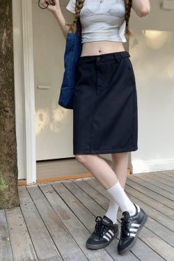 Plus Size Dark Blue Summer Skirt for Women - Slimming Knee-Length Straight Skirt - Chic Plus-Size Fashion Essential