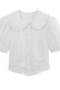 Plus Size Doll Collar Short Sleeve Shirt for Women - Summer 2025 French Style Slim Fit Flattering Crop Top