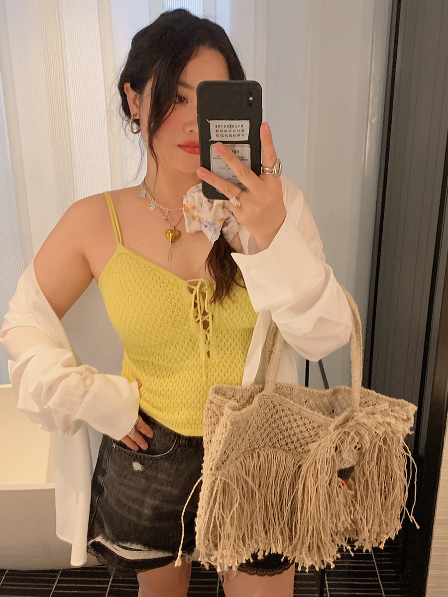 Plus Size Drawstring Strap Vest for Women - 2025 Summer Micro Fat Top in Pure Desire Style Plus Size Drawstring Strap Vest for Women - 2025 Summer Micro Fat Top in Pure Desire Style