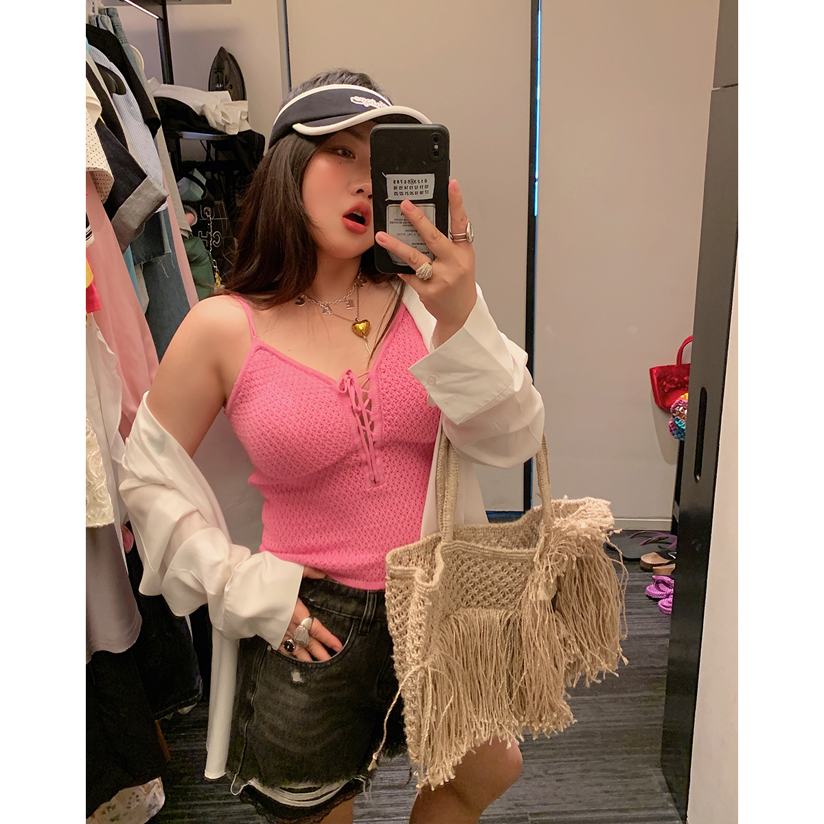 Plus Size Drawstring Strap Vest for Women - 2025 Summer Micro Fat Top in Pure Desire Style Plus Size Drawstring Strap Vest for Women - 2025 Summer Micro Fat Top in Pure Desire Style