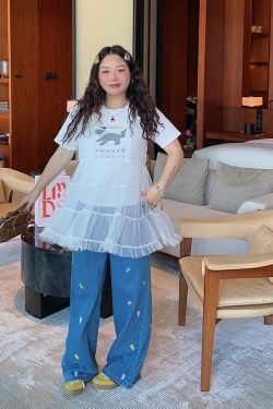 Plus Size Embroidered Bear Denim Pants for Women - Flattering Straight-Leg Blue Jeans, Spring Summer 2025, Y2K Style