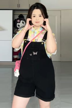 Plus-Size Embroidered Denim Overalls for Women, Stylish Summer Shorts for Curvy Figures, Slimming Fit for Petite Styles