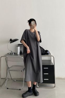 Plus-Size Embroidered Knee-Length Summer Skirt Dress in Loose Korean Style - Casual Grapefruit Design for Women