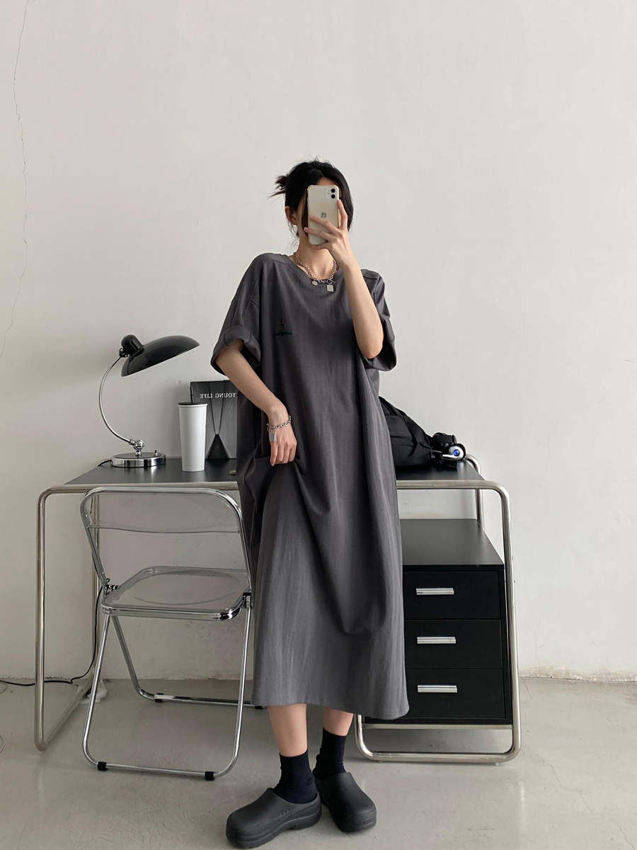 Plus-Size Embroidered Knee-Length Summer Skirt Dress in Loose Korean Style - Casual Grapefruit Design for Women Plus-Size Embroidered Knee-Length Summer Skirt Dress in Loose Korean Style - Casual Grapefruit Design for Women