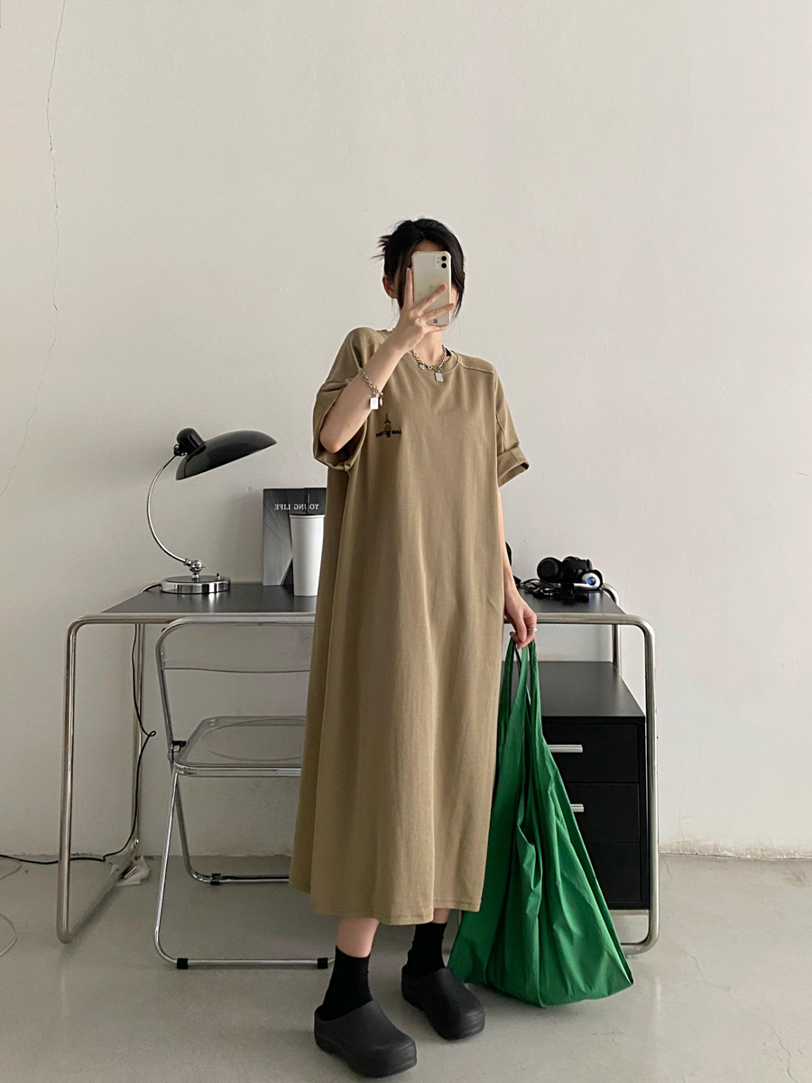 Plus-Size Embroidered Knee-Length Summer Skirt Dress in Loose Korean Style - Casual Grapefruit Design for Women Plus-Size Embroidered Knee-Length Summer Skirt Dress in Loose Korean Style - Casual Grapefruit Design for Women