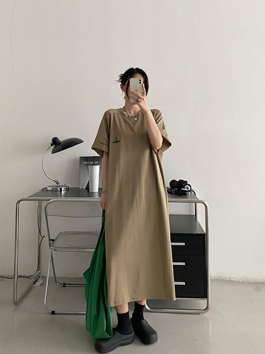Plus-Size Embroidered Knee-Length Summer Skirt Dress in Loose Korean Style - Casual Grapefruit Design for Women Plus-Size Embroidered Knee-Length Summer Skirt Dress in Loose Korean Style - Casual Grapefruit Design for Women