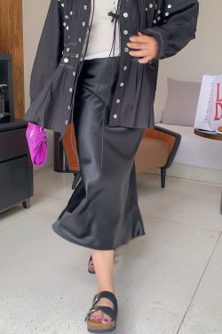 Plus Size Fish Tail Skirt for Women, Acetic Satin Half Skirt, High-End Spring Summer 2025 Fashion, Elegant Gold Design