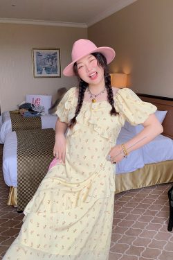 Plus Size Floral Dress for Women - Unique Yellow Summer Dress 2025, Boho Style, Vintage-Inspired, Perfect for Casual Outings