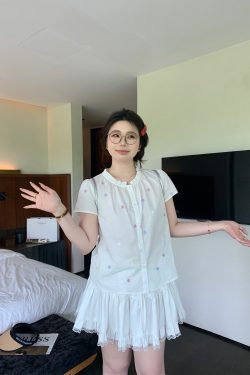 Plus Size Floral Embroidered Short Sleeve Shirt - Slightly Chubby Alice Summer Dream Top in Colorful Y2K Style