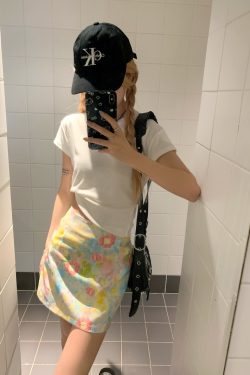 Plus Size Floral Half Skirt for Women - Summer A-Line High Waist Bodycon Short Skirt with Colorful Oil Painting Design