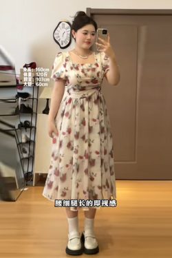 Plus-Size Floral Puff Sleeve Fairy Dress with Square Neck - Elegant Vintage Summer Style for Women