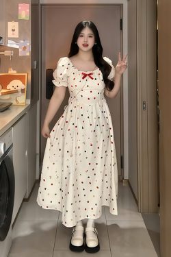 Plus-Size French-Style Polka Dot Bowknot Dress - Summer Slimming Puff Skirt for Flattering Fit, Gentle Sweet Look