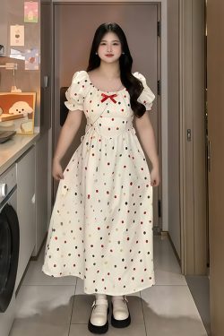 Plus-Size French-Style Polka Dot Bowknot Dress - Summer Slimming Puff Skirt for Flattering Fit, Gentle Sweet Look
